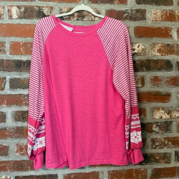 Tops - Pink Striped Long Sleeve Top